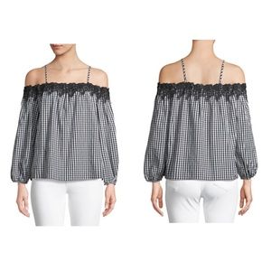R&J Couture Lace-Trim Gingham Blouse - Size M